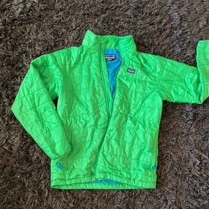 Green and blue Patagonia puffer coat